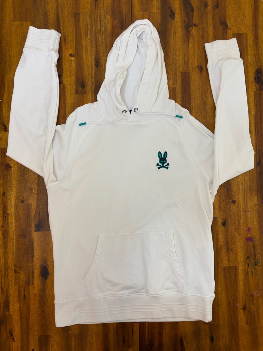 Psycho Bunny White Hoodie with Teal Logo size large